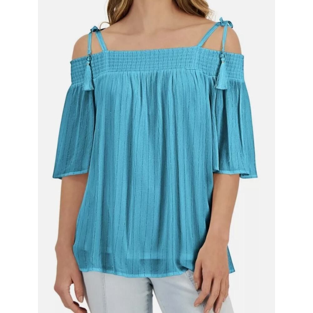JM Collection Women's Seafoam Blue Top Size L